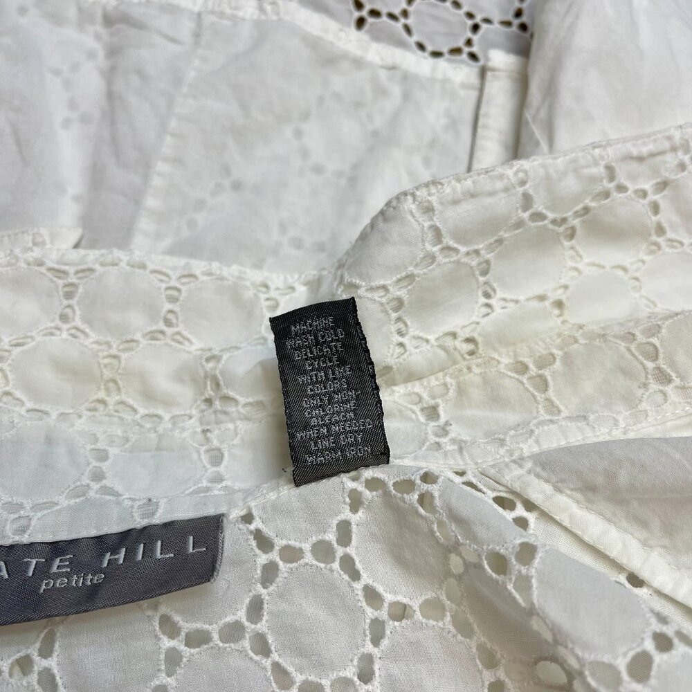 Kate Hill 14P Petite White Eyelet Lined Short Sleeve Button-Front Blouse - Picture 5 of 10